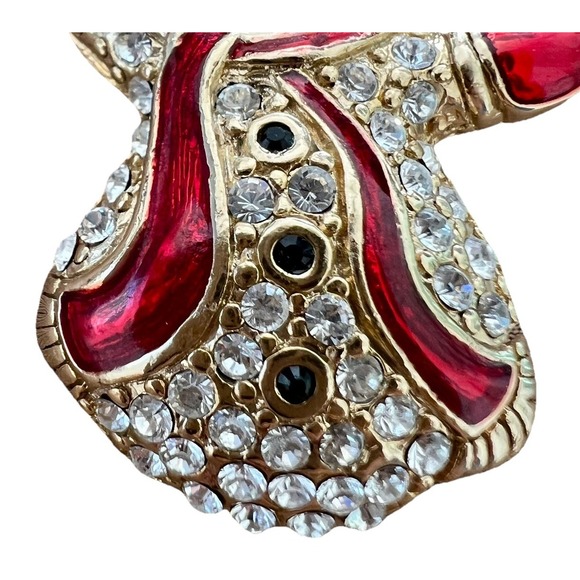Vintage Monet Signed Red Enamel and Gold Tone Rhinestoned Snowman Pin/Brooch - Picture 3 of 7